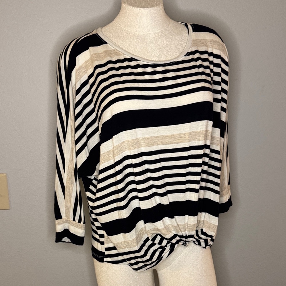 Pure Good Striped Black and Cream striped Women's Top Sz. Med (D3)